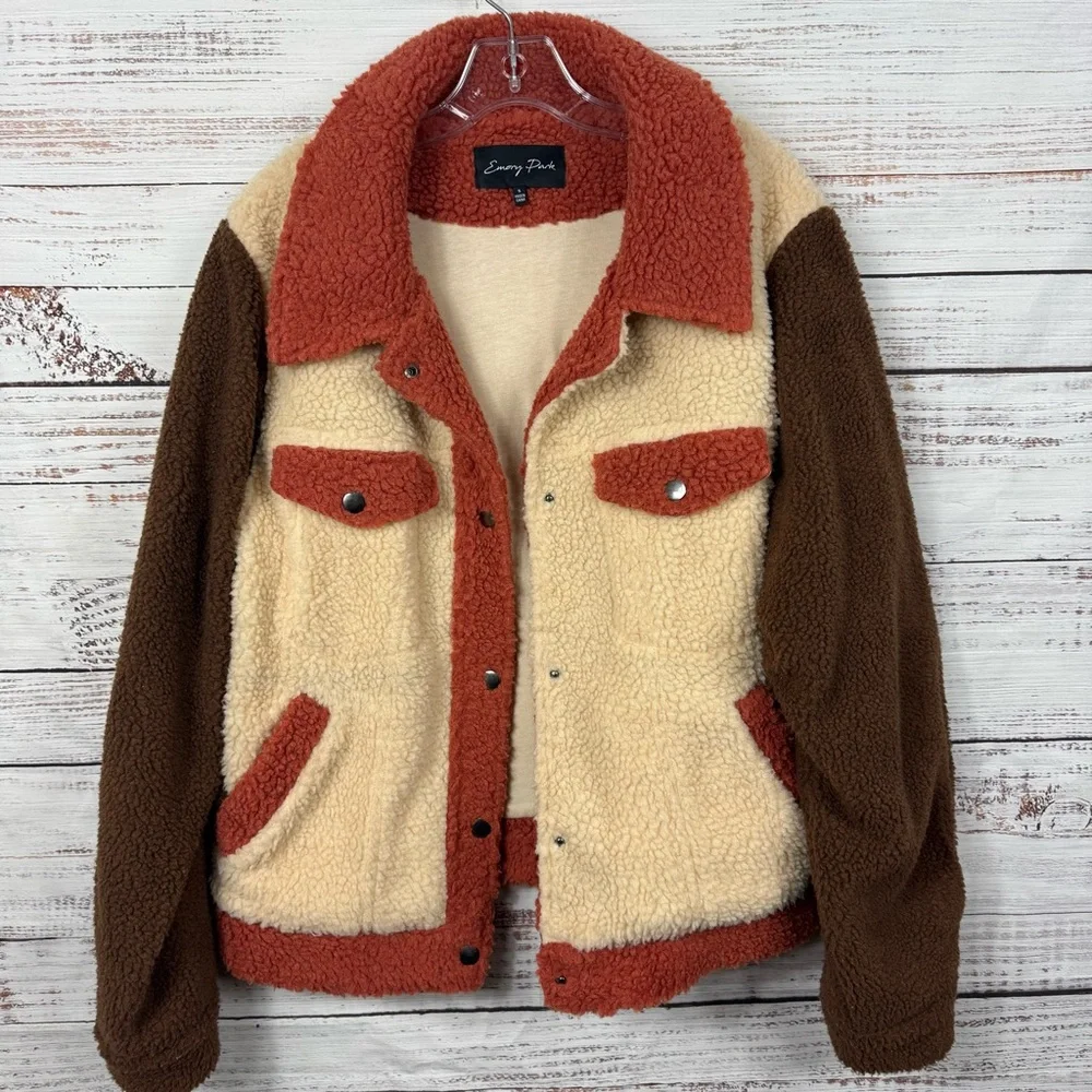 Emory Park color block teddy bear long sleeve size small popover full zip jacket